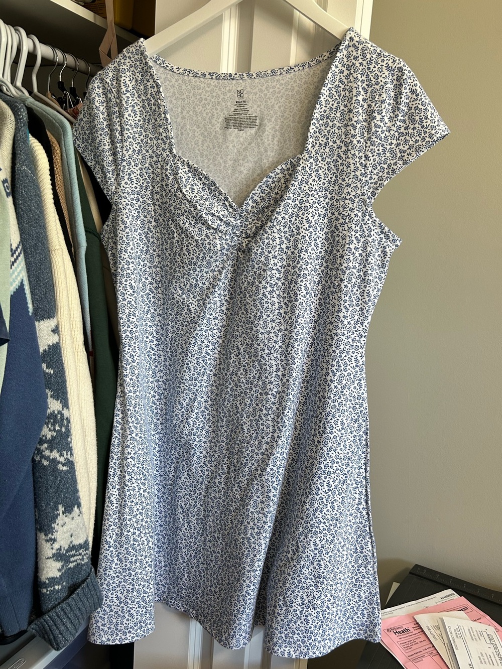 No Boundaries White and Blue Floral Women's Mini Dress